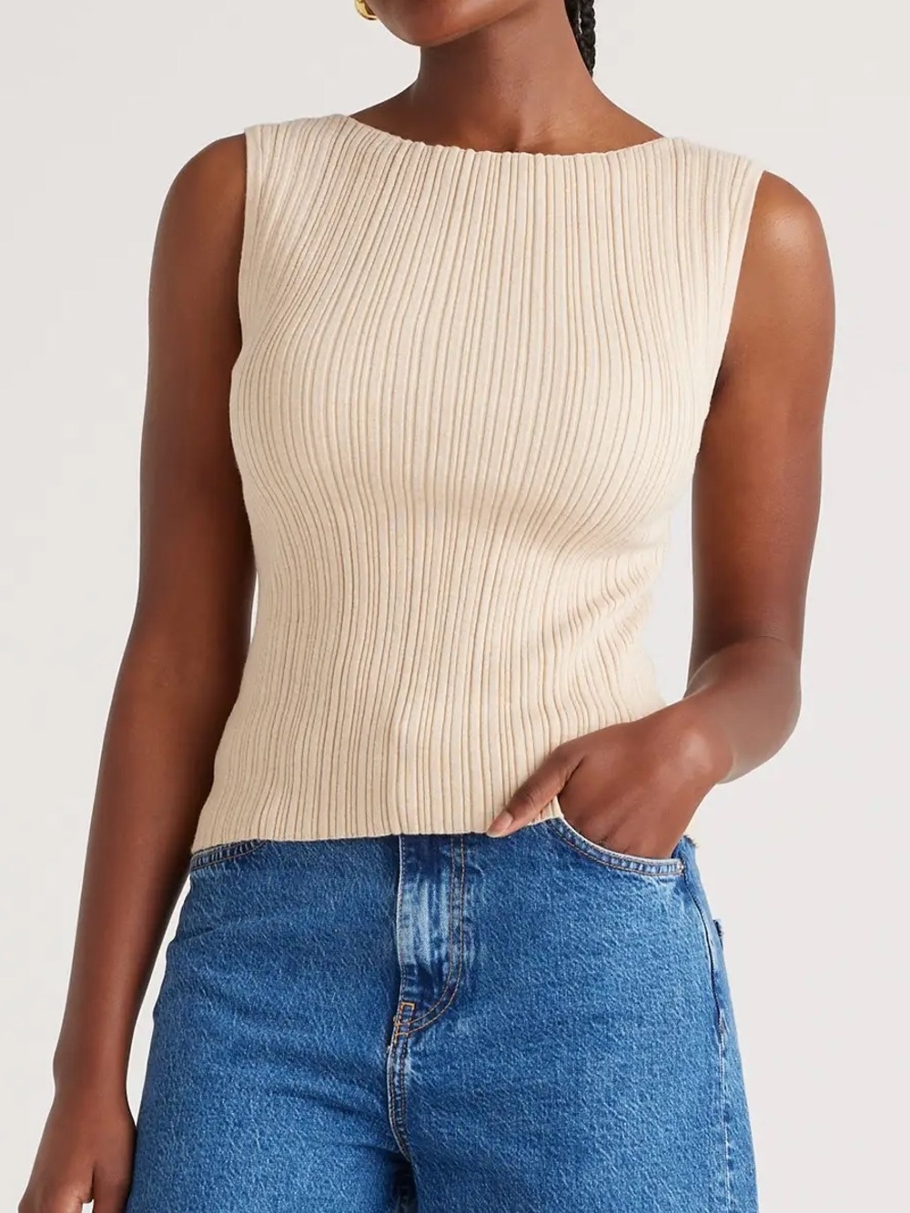 Quince Organic Cotton Cashmere Ribbed Tank Heather Oatmeal